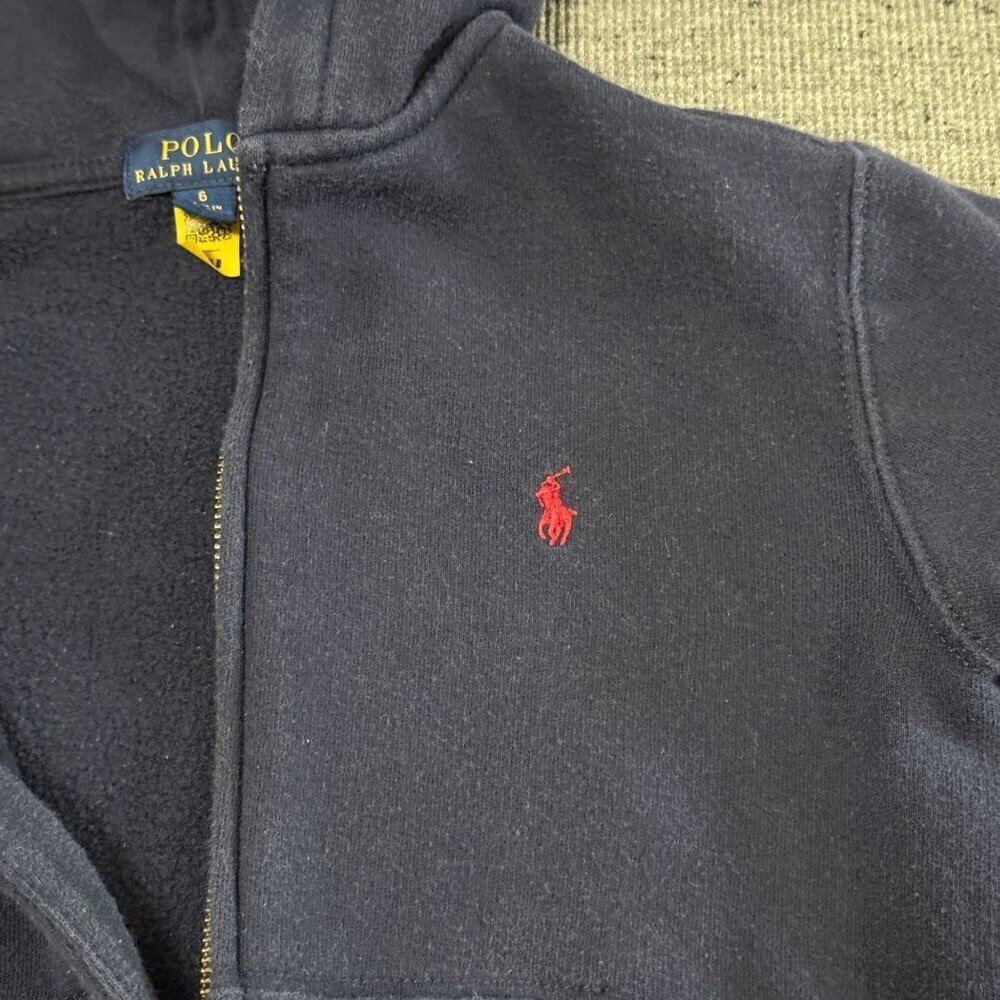 Polo Ralph Lauren Unisex Kids Navy Blue Full Zip Hooded Sweatshirt Size 6 120/60 - Picture 11 of 15